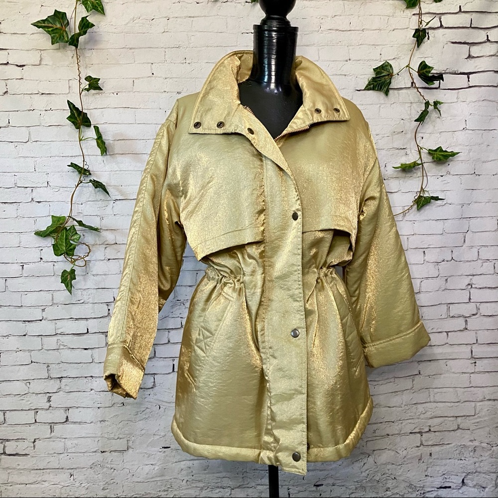 Vintage London Fog Gold✨ Metallic Puffer Jacket XS Ski Coat Retro 90s Aesthetic
